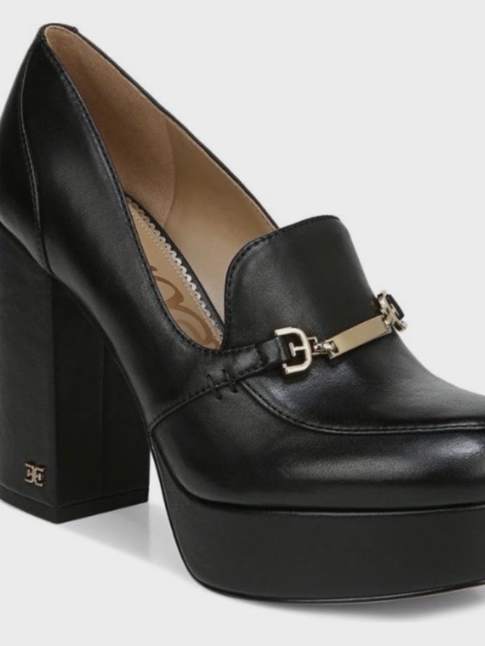 Sam Edelman Aurelie Platform Loafer Pumps Black Leather Block Heel Size 8.5 - Picture 2 of 2